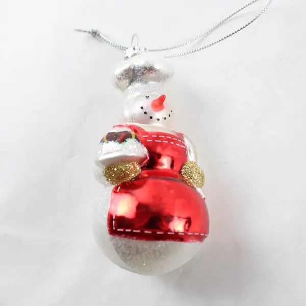 Lot of 2 Williams Sonoma Glass Snowmen Chef Christmas Ornaments