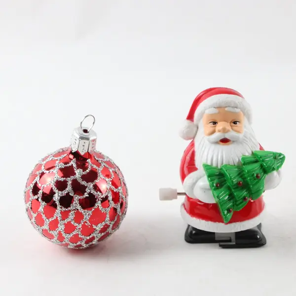 Lot of 2 Christmas Decor Red Ornament Wind-Up Santa Figurine