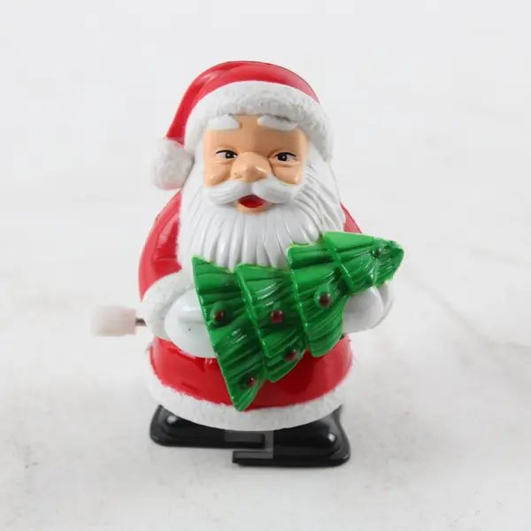 Lot of 2 Christmas Decor Red Ornament Wind-Up Santa Figurine