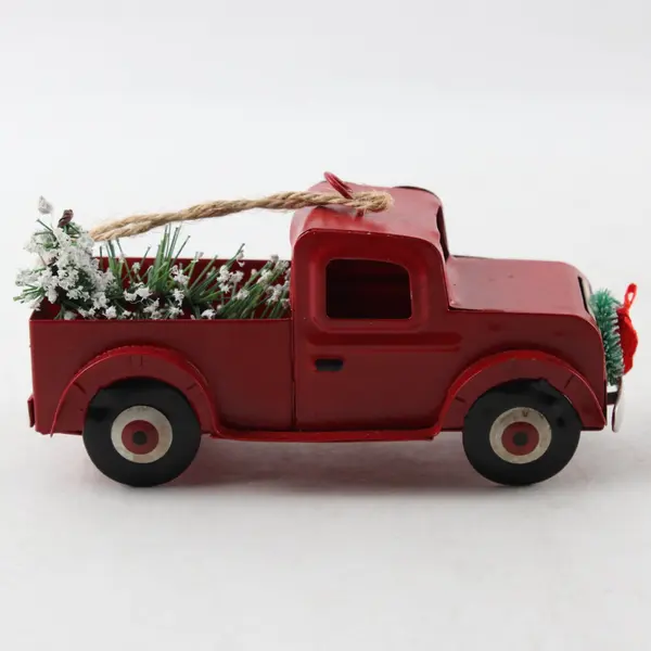 Rustic Red Metal Truck Christmas Tree Ornament Farmhouse Holiday Decor