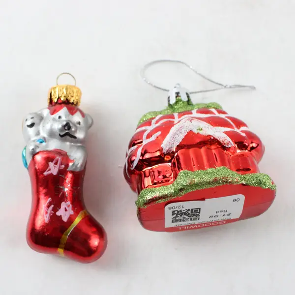 Lot of 2 Hand-Blown Glass Ornaments Decorative Holiday