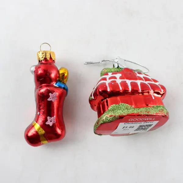 Lot of 2 Hand-Blown Glass Ornaments Decorative Holiday