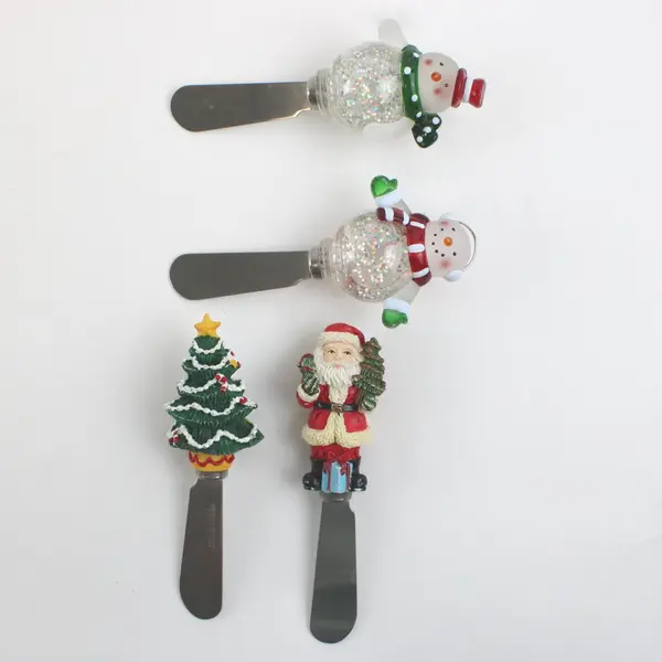 Lot of 4 Boston Warehouse Christmas Cheese Spreaders Santa Snowman Tree