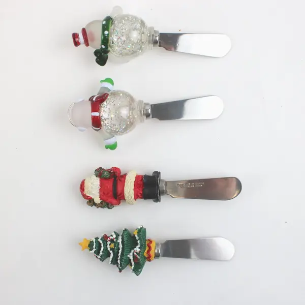 Lot of 4 Boston Warehouse Christmas Cheese Spreaders Santa Snowman Tree