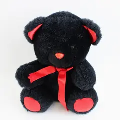 Black & Red Teddy Bear Plush Red Nose Stuffed Animal 12 Inch