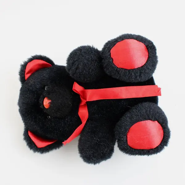 Black & Red Teddy Bear Plush Red Nose Stuffed Animal 12 Inch