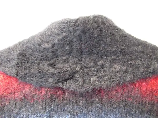 Vintage Women's Large Coat Blue Black Red Fuzzy Knit Crochet Buttons Collar