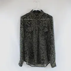 Rock & Republic Sheer Leopard Print Blouse Green Black Brown Women's M