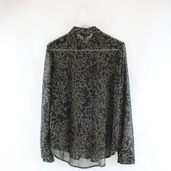Rock & Republic Sheer Leopard Print Blouse Green Black Brown Women's M