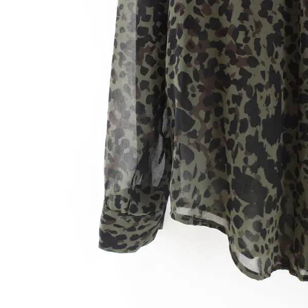 Rock & Republic Sheer Leopard Print Blouse Green Black Brown Women's M