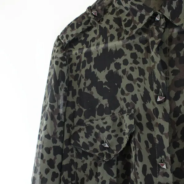 Rock & Republic Sheer Leopard Print Blouse Green Black Brown Women's M