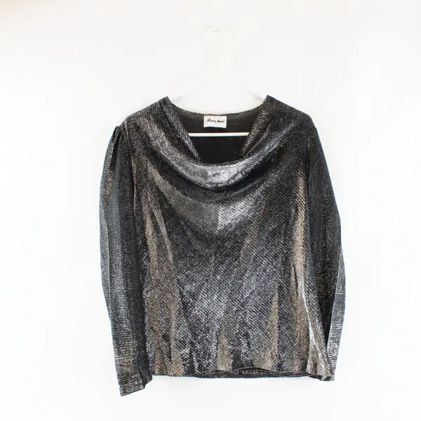 Boston Maid Womens Medium Shimmery Silver Metallic Cowl Neck Top
