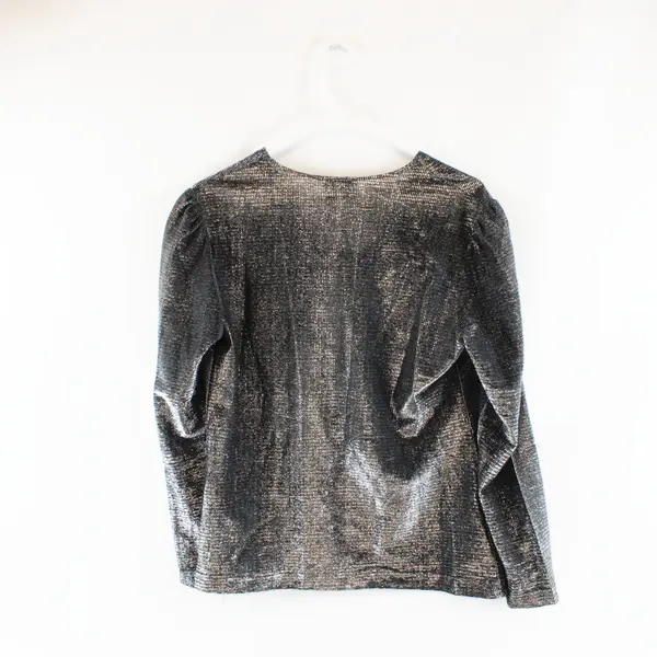 Boston Maid Womens Medium Shimmery Silver Metallic Cowl Neck Top