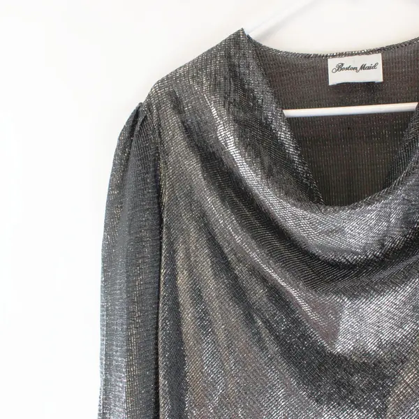 Boston Maid Womens Medium Shimmery Silver Metallic Cowl Neck Top