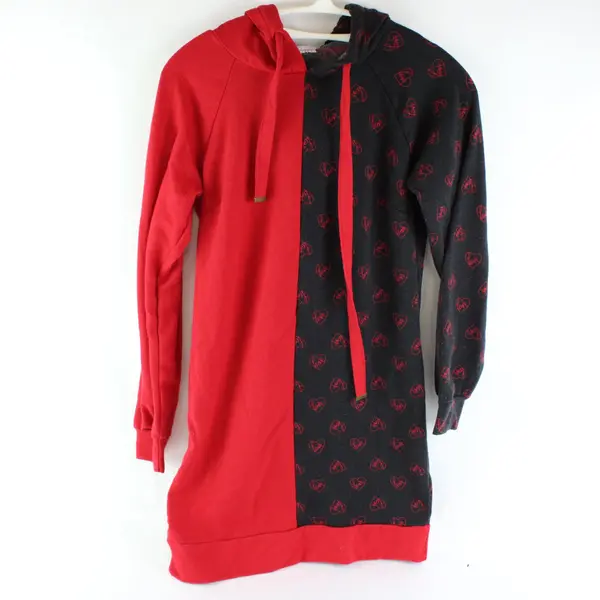 No Boundaries Red Black Heart Print Hoodie Dress Juniors S 3-5