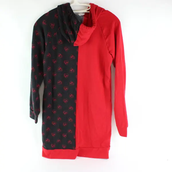 No Boundaries Red Black Heart Print Hoodie Dress Juniors S 3-5