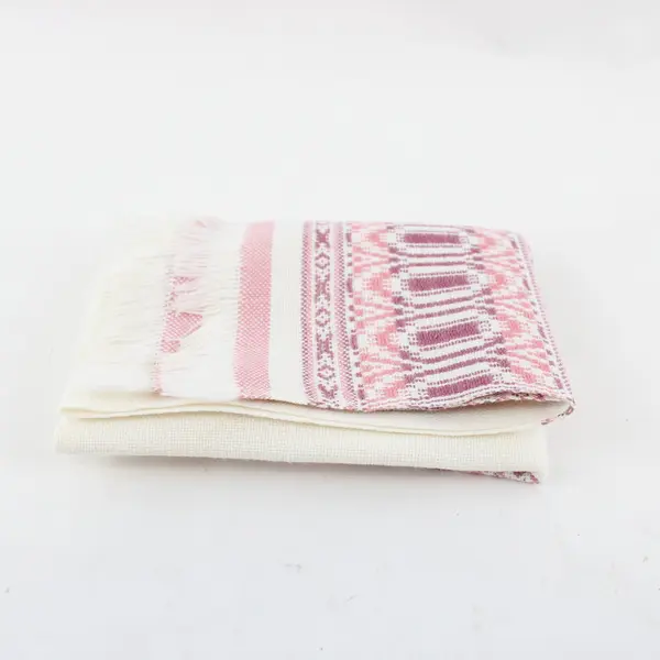 Vintage Woven Pink-Border Geometric Show Towel 11.5 x 18 in