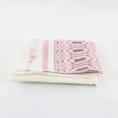 Vintage Woven Pink-Border Geometric Show Towel 11.5 x 18 in