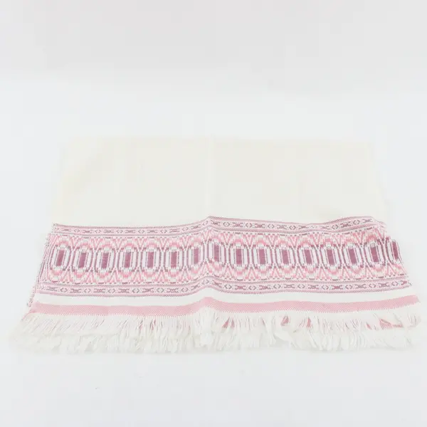 Vintage Woven Pink-Border Geometric Show Towel 11.5 x 18 in