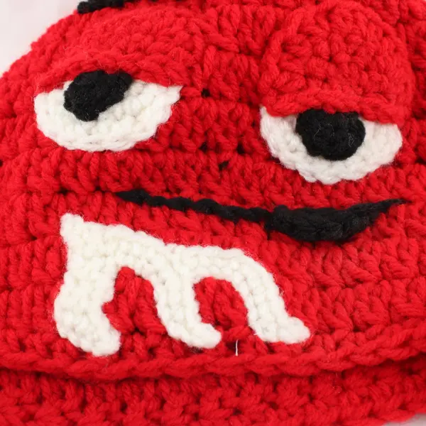 Handmade Crocheted Red M&M Earflap Beanie Hat One Size