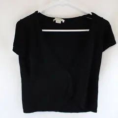 White House Black Market Drape Cardigan Short Sleeve M Black Knit Open Front