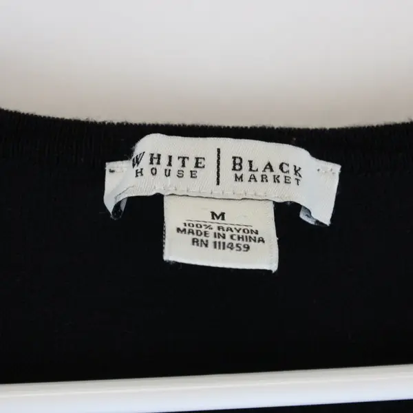White House Black Market Drape Cardigan Short Sleeve M Black Knit Open Front