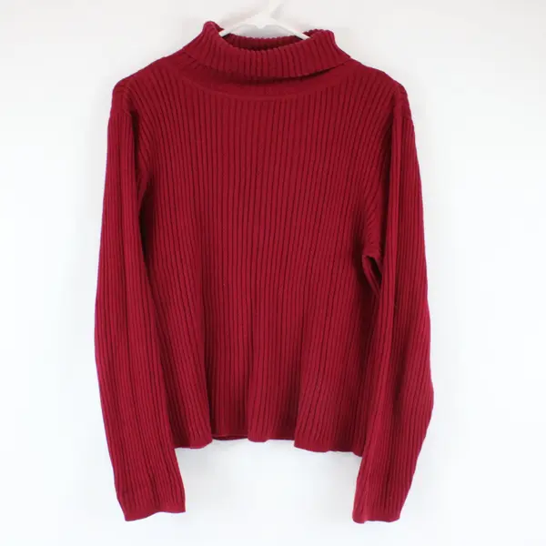 Liz Claiborne Petite M Cherry Red Ribbed Knit Turtleneck Sweater