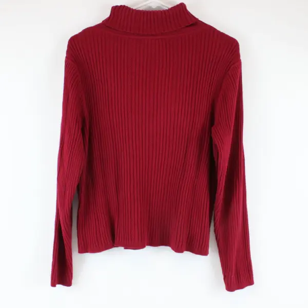 Liz Claiborne Petite M Cherry Red Ribbed Knit Turtleneck Sweater