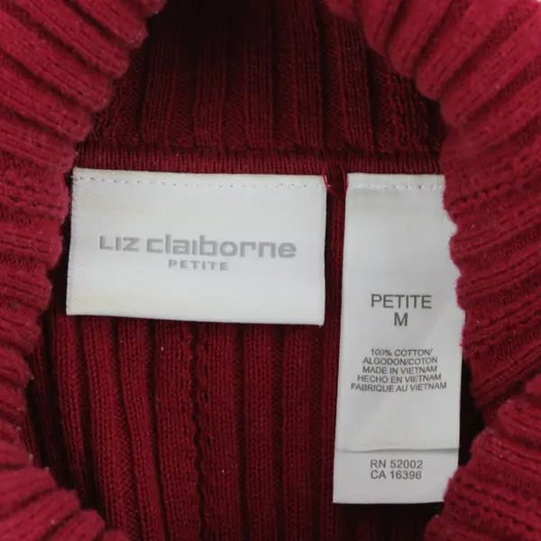 Liz Claiborne Petite M Cherry Red Ribbed Knit Turtleneck Sweater