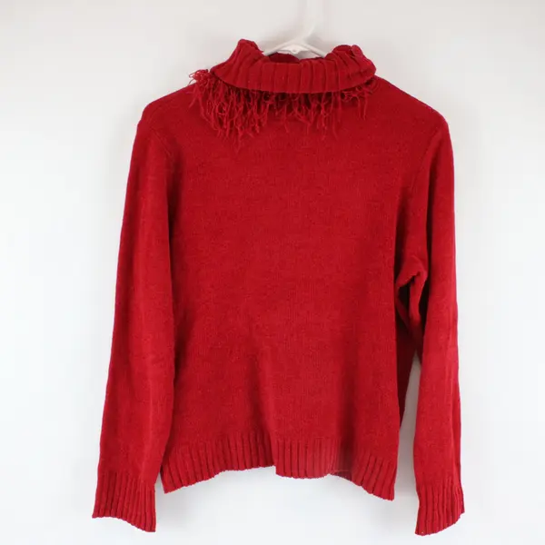 Erika Women's Red Fringed Turtleneck Sweater Petite Large PL