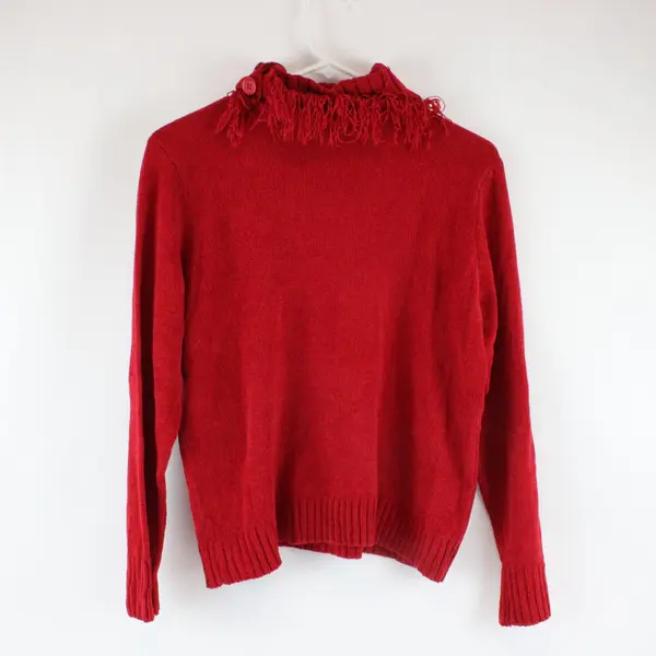 Erika Women's Red Fringed Turtleneck Sweater Petite Large PL