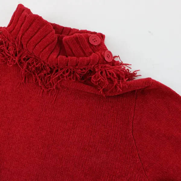 Erika Women's Red Fringed Turtleneck Sweater Petite Large PL