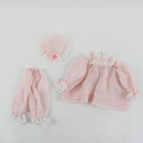 Pink Doll Bear Outfit Dress Bloomers Cap Set Pre-Owned