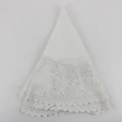 Vintage Woman & Cherubs Round White Lace Tablecloth 33 Inch FLAWED