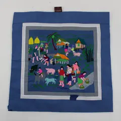 Handmade Camacrafts Embroidered Life Scene Square Pillow Cover 16" FLAWED