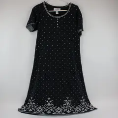 Villager Liz Claiborne White Polka Dot Black Nightgown Women's Small