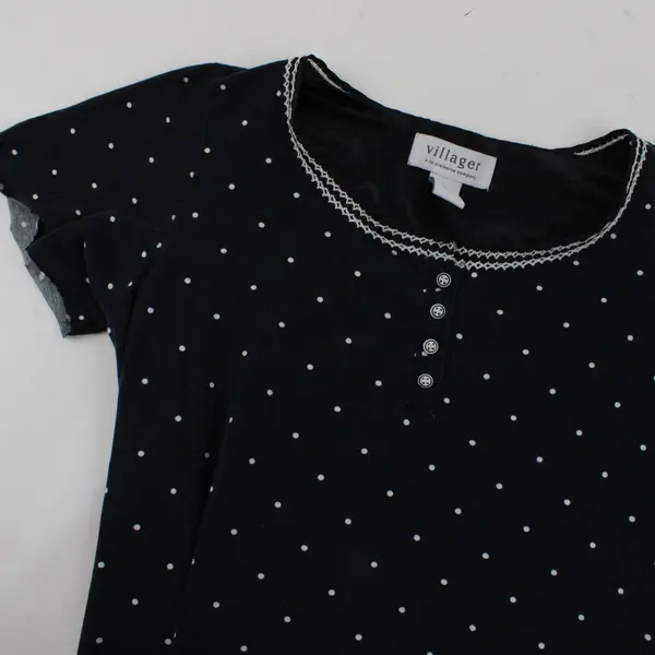 Villager Liz Claiborne White Polka Dot Black Nightgown Women's Small