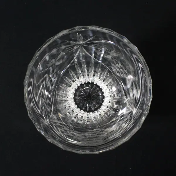 Lead Crystal Vase Etched Grapes Arches Palm Design 8.5" Tall