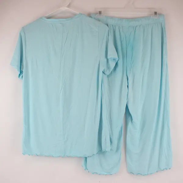 Women's Medium Sky Blue Pajama Set 95% Viscose Bamboo 5% Spandex Lettuce Hem