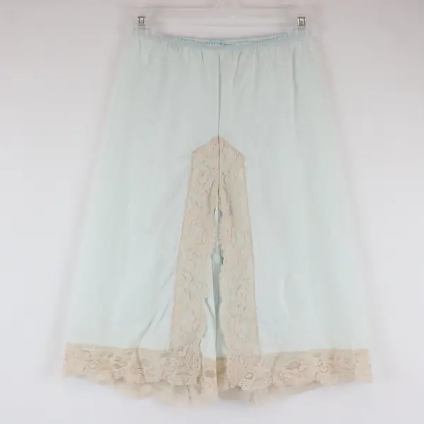Vintage RS Apparel Pale Blue Ecru Lace Trim Lingerie Shorts Women's Small