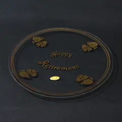 Lotus Glass Commemorative Plate Happy Retirement 22K Gold Floral 1980s