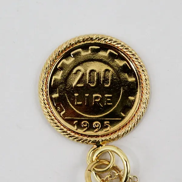 Milor 1995 2000 Lire Coin Pendant Necklace Gold Tone Bronze 19.5"
