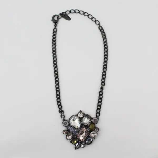 Chico's Rhinestone Cluster Statement Necklace Gunmetal 22in Pre-Owned