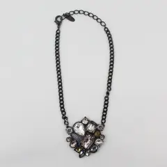 Chico's Rhinestone Cluster Statement Necklace Gunmetal 22in Pre-Owned