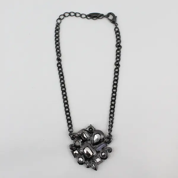 Chico's Rhinestone Cluster Statement Necklace Gunmetal 22in Pre-Owned