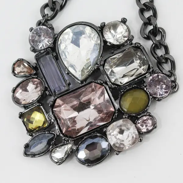 Chico's Rhinestone Cluster Statement Necklace Gunmetal 22in Pre-Owned