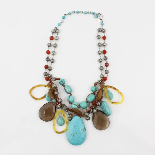 Chico's Southwestern Faux Turquoise Chunky Statement Necklace 19in