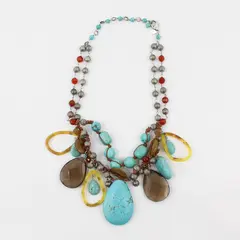 Chico's Southwestern Faux Turquoise Chunky Statement Necklace 19in