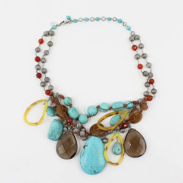 Chico's Southwestern Faux Turquoise Chunky Statement Necklace 19in