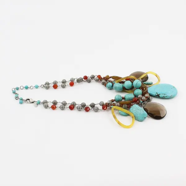 Chico's Southwestern Faux Turquoise Chunky Statement Necklace 19in